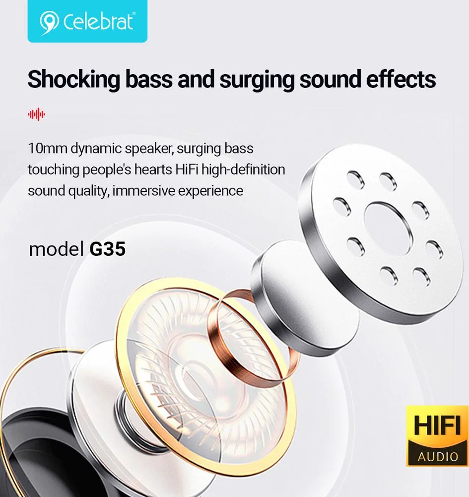 CELEBRAT earphones με μικρόφωνο G35, 3.5mm σύνδεση, 10mm, 1.2m, μαύρα — εικόνα 3