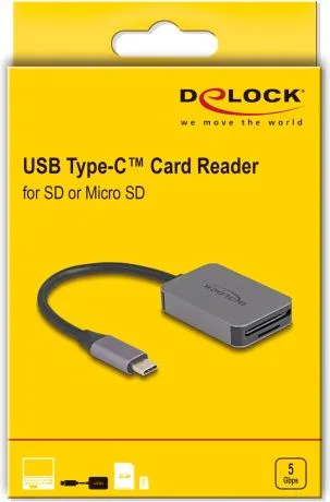 DELOCK card reader 91009 για SD & micro SD, USB-C, 5 Gbps, γκρι — εικόνα 3
