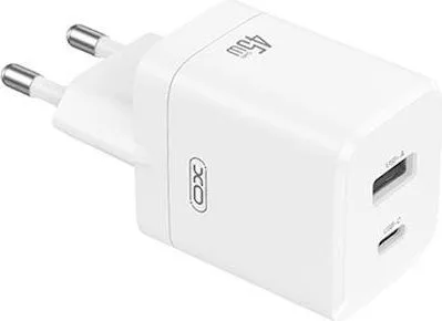 XO CE36, φορτιστής ΓΡΗΓΟΡΗΣ φόρτισης, 2 ΘΥΡΕΣ, GAN, με καλώδιο Type-C, 45W, ΛΕΥΚΟΣ — εικόνα 2
