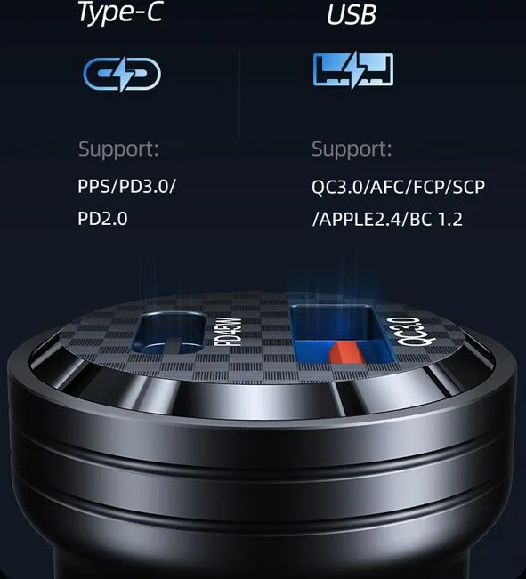 USAMS φορτιστής αυτοκινήτου US-CC175, USB & USB-C, 45W, QC & PD, μαύρος — εικόνα 4