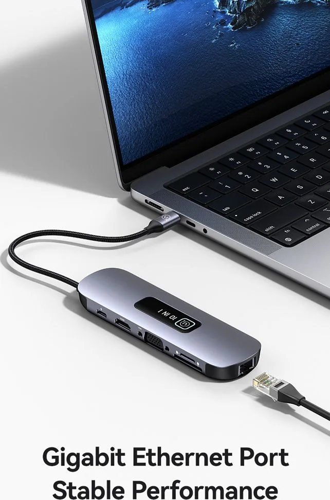 USAMS docking station US-SJ643, 8 θυρών, USB-C, 4K, 100W PD, LAN, γκρι — εικόνα 5