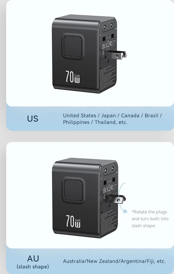 USAMS φορτιστής/αντάπτορας πρίζας CC310, 2x USB & 3x USB-C, universal, 70W, μαύρος — εικόνα 6