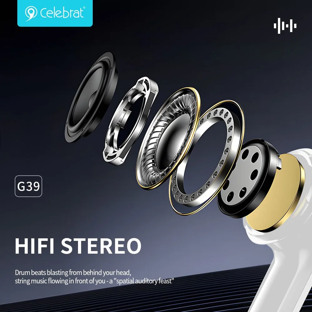 CELEBRAT earphones με μικρόφωνο G39, USB-C σύνδεση, 14mm, 1.2m, μαύρα — εικόνα 4