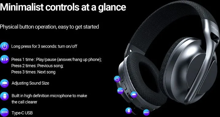 CELEBRAT headphones A34, ασύρματα & ενσύρματα, 40mm, 300mAh, μαύρα — εικόνα 5