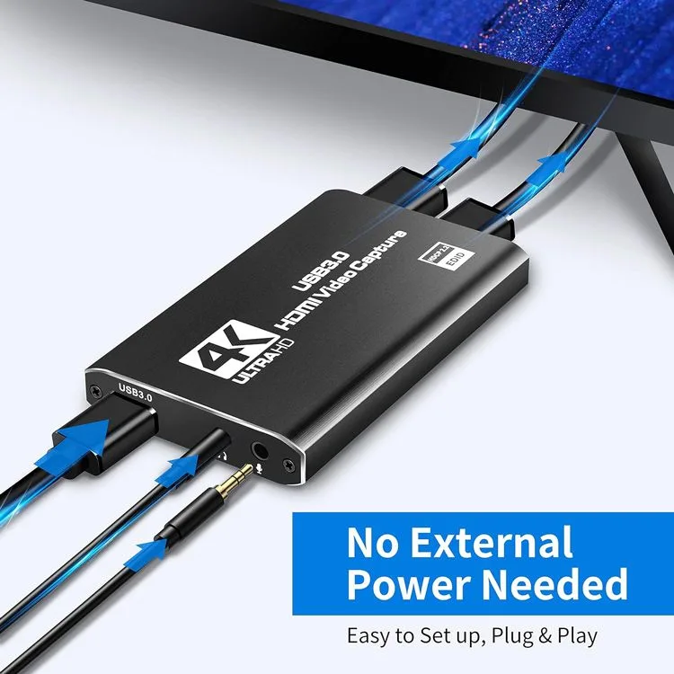 POWERTECH video capture CAB-H164, HDMI/USB σύνδεση, 4K/60Hz, μαύρο — εικόνα 2
