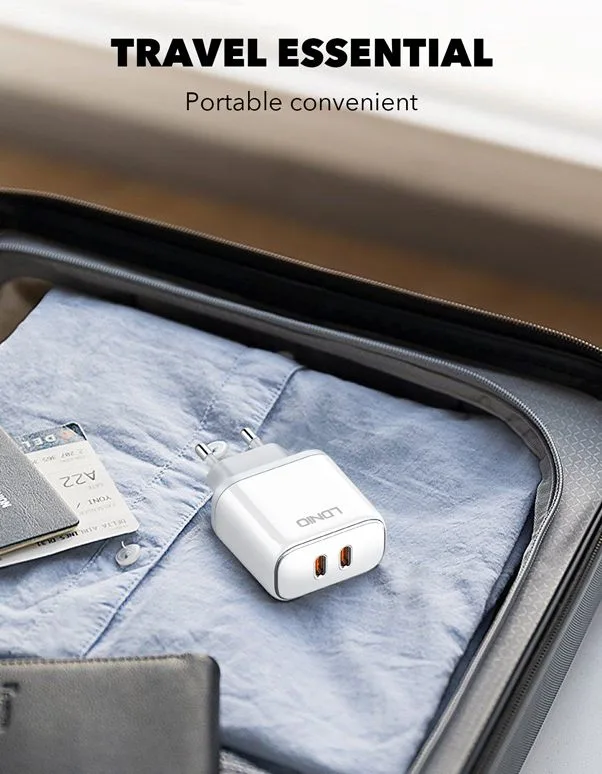 LDNIO φορτιστής τοίχου A2528M με καλώδιο, 2x USB-C, 35W, MFi, λευκό — εικόνα 6