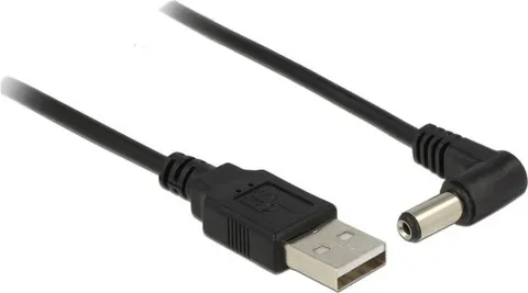 DELOCK καλώδιο USB σε DC 5.5 x 2.1mm 83578, γωνιακό, 1.5m, μαύρο