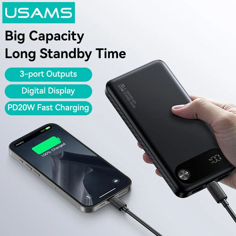 USAMS power bank CD249 με οθόνη, 3x θύρες εξόδου, 10000mAh, PD20W, λευκό — εικόνα 6