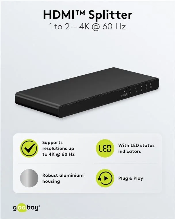 GOOBAY HDMI splitter 58481, 1-in σε 2-out, 4K/60Hz, μαύρο — εικόνα 4