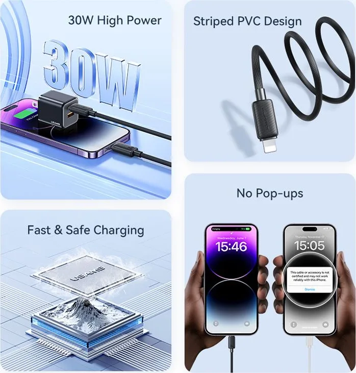 USAMS καλώδιο Lightning σε USB-C US-SJ692, 30W, 480Mbps, 1m, μαύρο — εικόνα 2