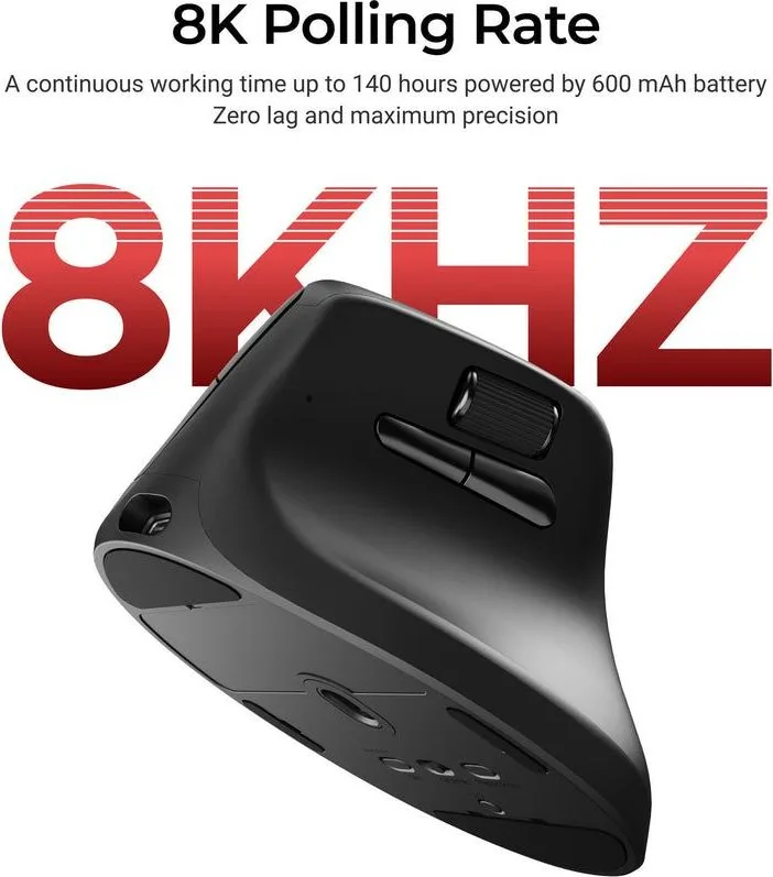Keychron M5 (M5-A23) Wireless Ergonomic Vertical Mouse 8K Polling Rate Black — εικόνα 5
