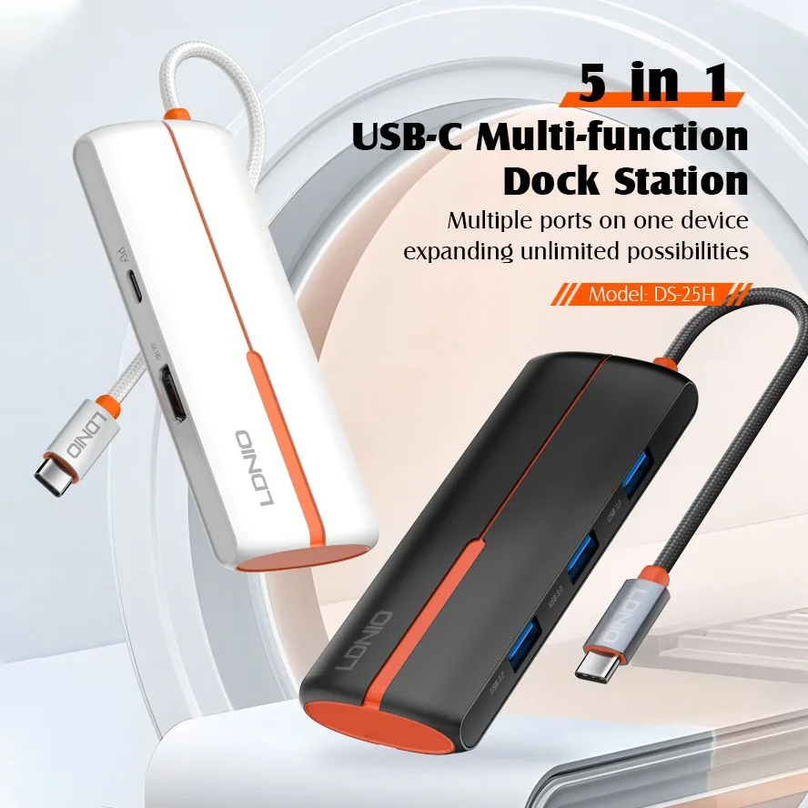 LDNIO docking station DS-25H, 5 θυρών, USB-C σύνδεση, 4K, 100W PD, μαύρο — εικόνα 2