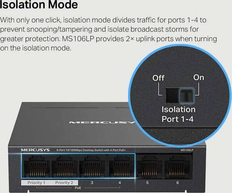 MERCUSYS Desktop Switch MS106LP, 6x 10/100 Mbps, PoE+, Ver. 1.0 — εικόνα 5