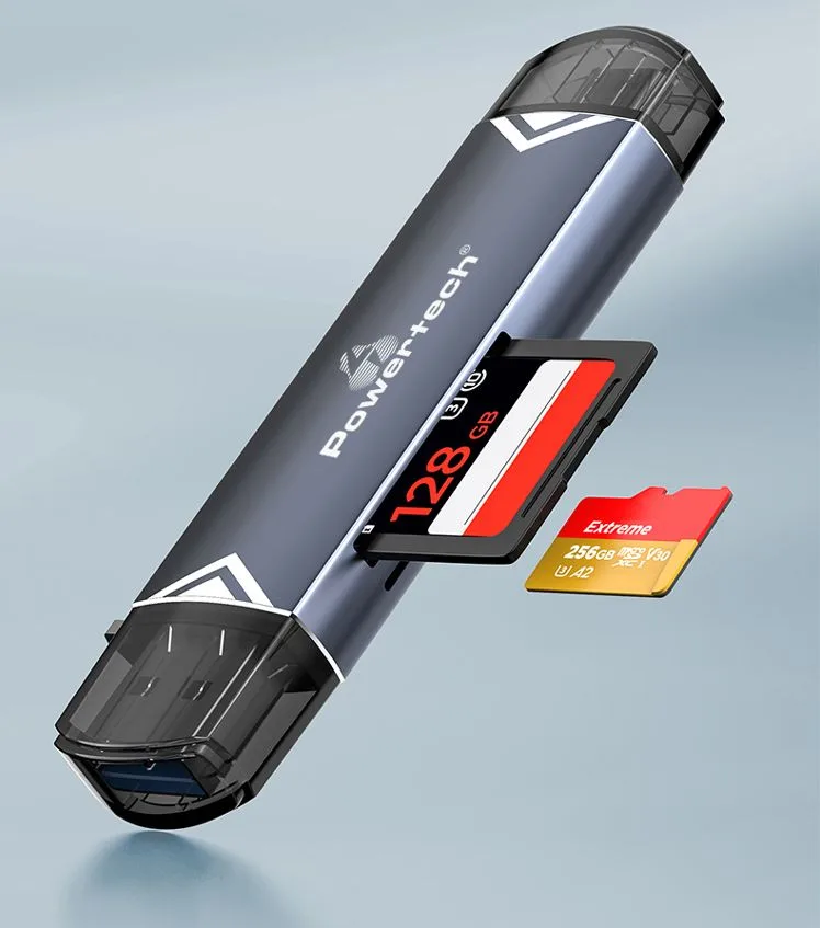 POWERTECH card reader PT-1343 για SD & micro SD, USB 3.2, 5Gbps, γκρι — εικόνα 2