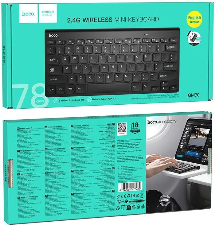 HOCO GM70 Dragon 2.4G Wireless Mini πληκτρολόγιο, μαύρο — εικόνα 2