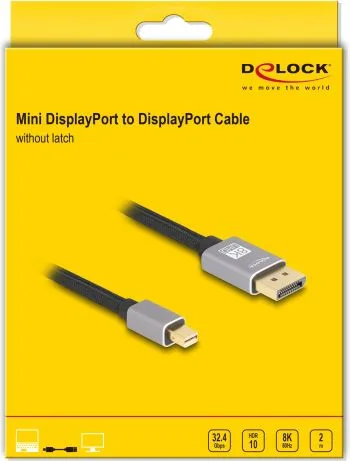 DELOCK καλώδιο mini DisplayPort σε DisplayPort 81092, 8K/60Hz, 32.4 Gbps, 2m, μαύρο — εικόνα 3