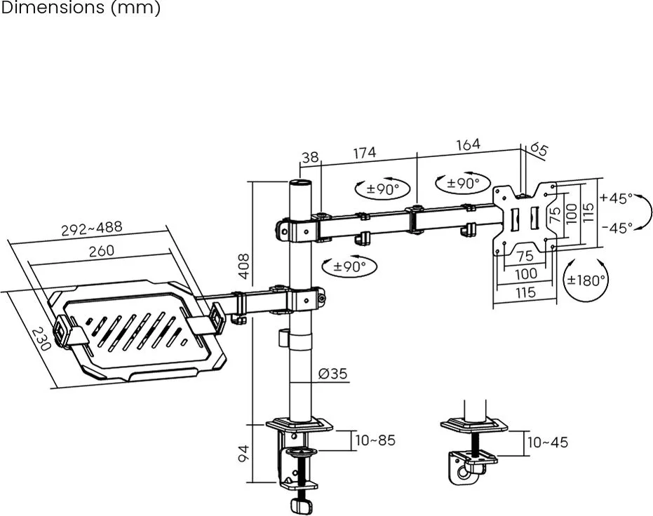 POWERTECH βάση γραφείου οθόνης & laptop PT-1569, 17-32", έως 10kg — εικόνα 6