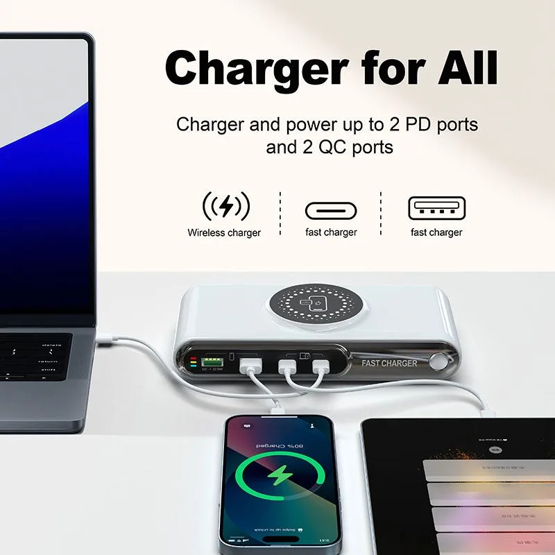 POWERTECH σταθμός φόρτισης PT-1624, 2x USB/2x USB-C/wireless, 72W, λευκός — εικόνα 3
