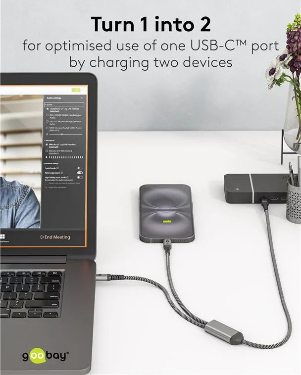 GOOBAY καλώδιο USB-C σε 2x USB-C 75739, 60W, 480Mbps, 1.5m, γκρι — εικόνα 2