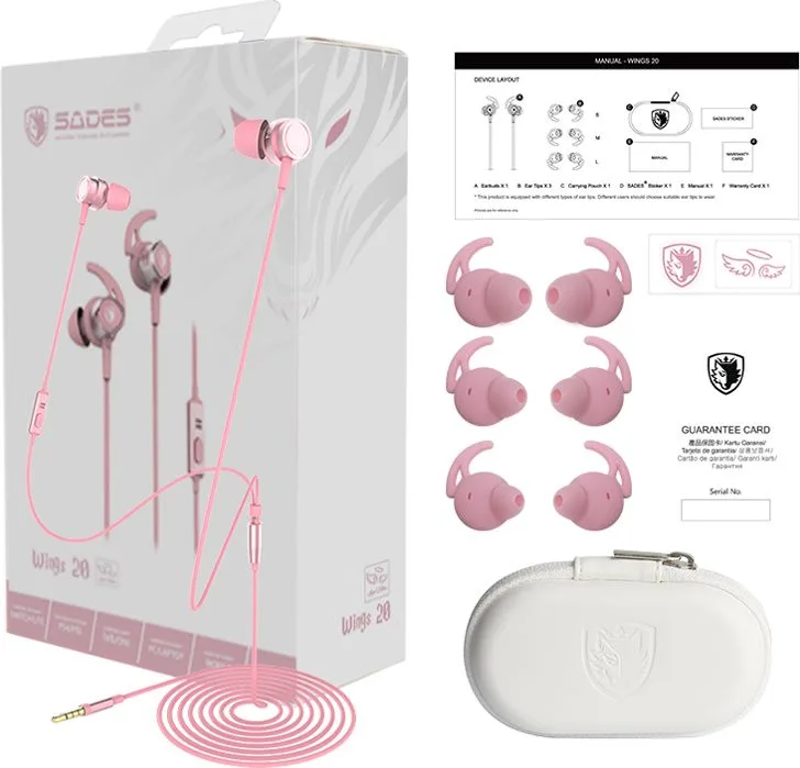 SADES gaming earphones Wings 20 με μικρόφωνο, 3.5mm, Φ12mm, 1.2m, ροζ — εικόνα 6