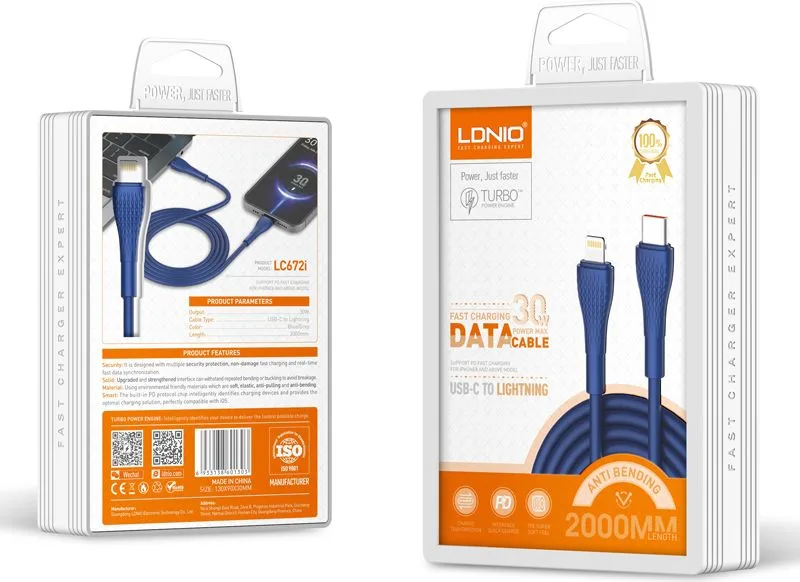 LDNIO καλώδιο Lightning σε USB-C LC672I, 30W PD, 2m, μπλε — εικόνα 5