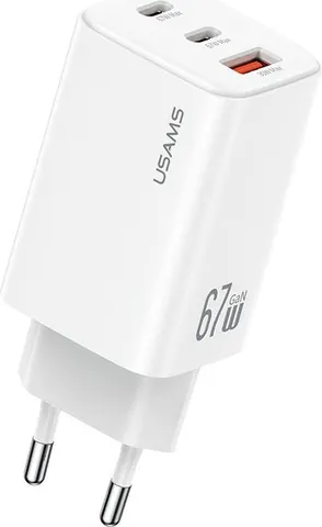 USAMS φορτιστής τοίχου CC265, USB & 2x USB-C, 67W, GaN, λευκός