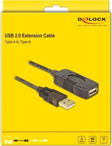 DELOCK καλώδιο USB 2.0 αρσενικό σε θηλυκό 82689, active, 15m, μαύρο — εικόνα 3