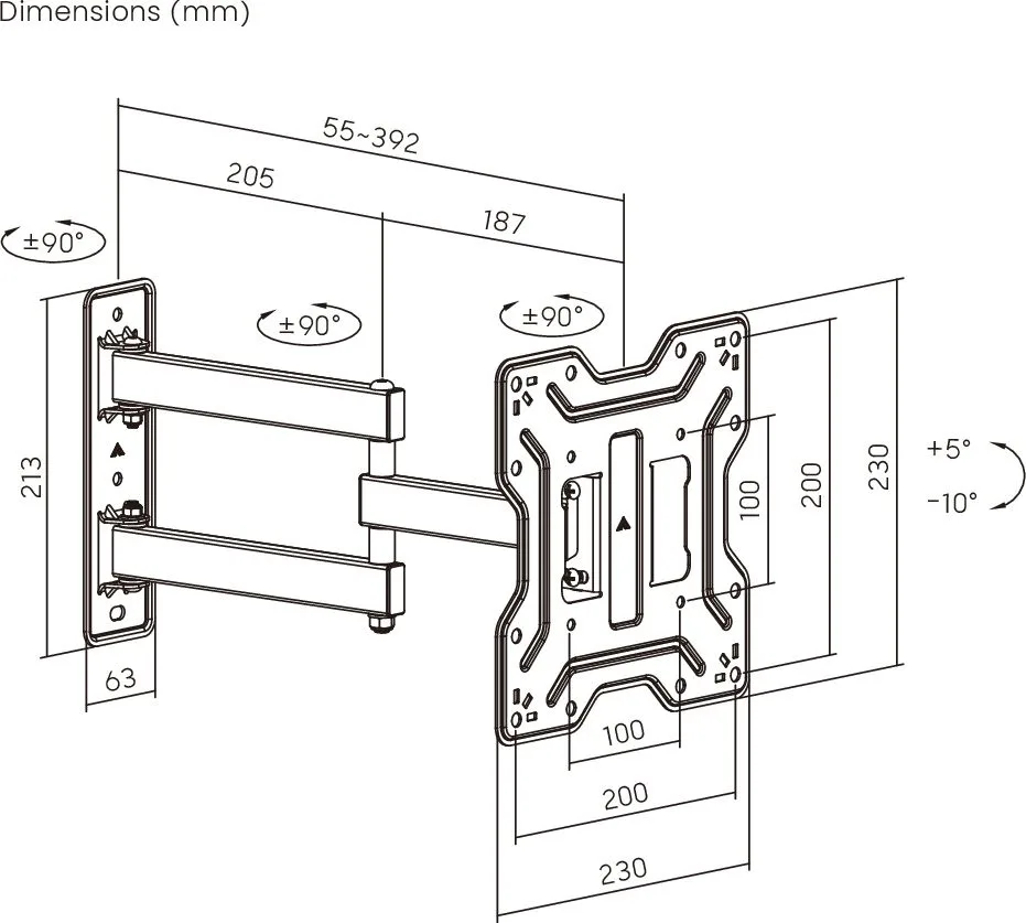 POWERTECH επιτοίχια βάση τηλεόρασης PT-1556, 23-43", έως 30kg, full motion — εικόνα 5