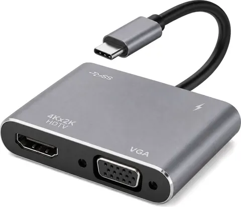 POWERTECH docking station CAB-UC101, 4 θυρών, USB-C, 4K, 100W, γκρι