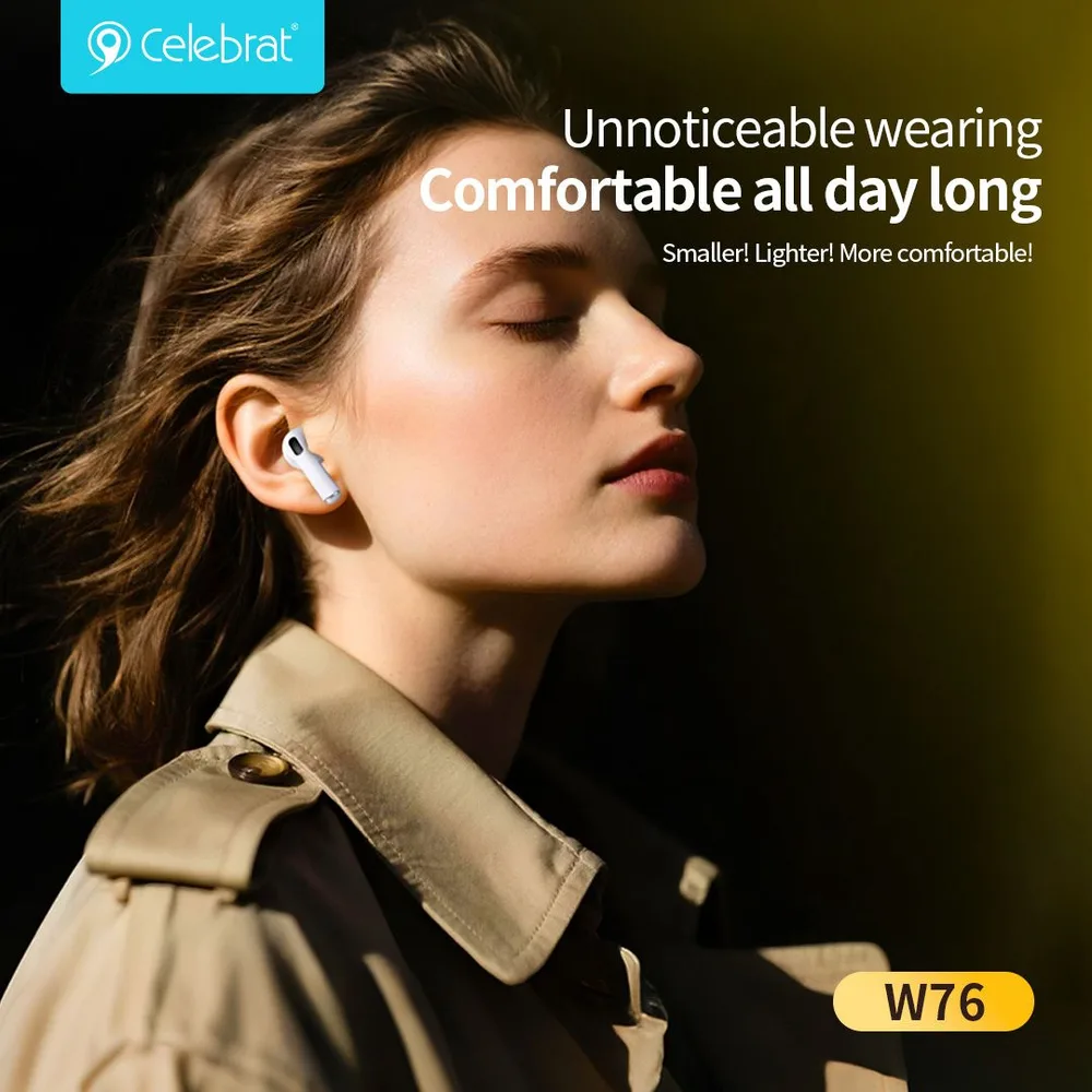 CELEBRAT earphones με θήκη φόρτισης W76, True Wireless, 13mm, 25/300mAh, λευκά — εικόνα 3