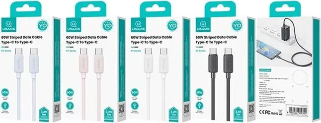 USAMS καλώδιο USB-C σε USB-C US-SJ691, 60W, 480Mbps, 1m, μαύρο — εικόνα 5