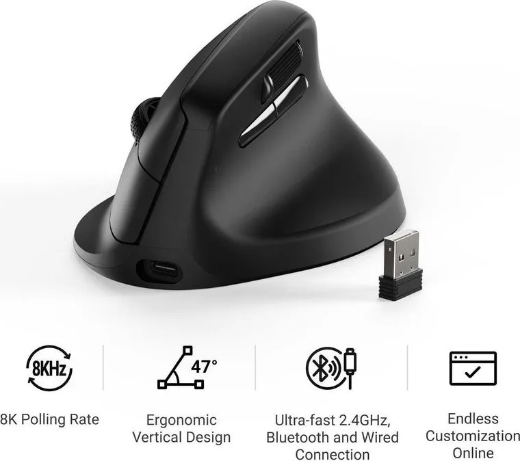 Keychron M5 (M5-A23) Wireless Ergonomic Vertical Mouse 8K Polling Rate Black — εικόνα 4