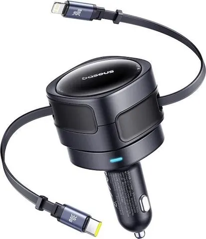 BASEUS Enjoyment MAX, φορτιστής ΑΥΤΟΚΙΝΗΤΟΥ, καλώδια Lightning και Type-C, 60W, μαύρο