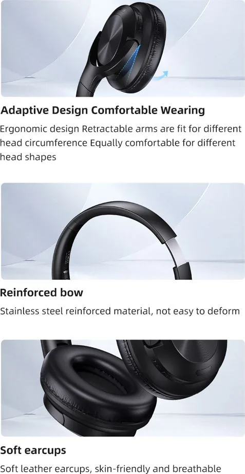 USAMS headphones YH21, ασύρματα & ενσύρματα, Φ40mm, 500mAh, μαύρα — εικόνα 5