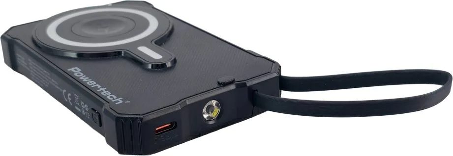 POWERTECH ηλιακό power bank PT-1505 με καλώδιο & φακό, 10000mah, magnetic wireless, 35W, μαύρο — εικόνα 2