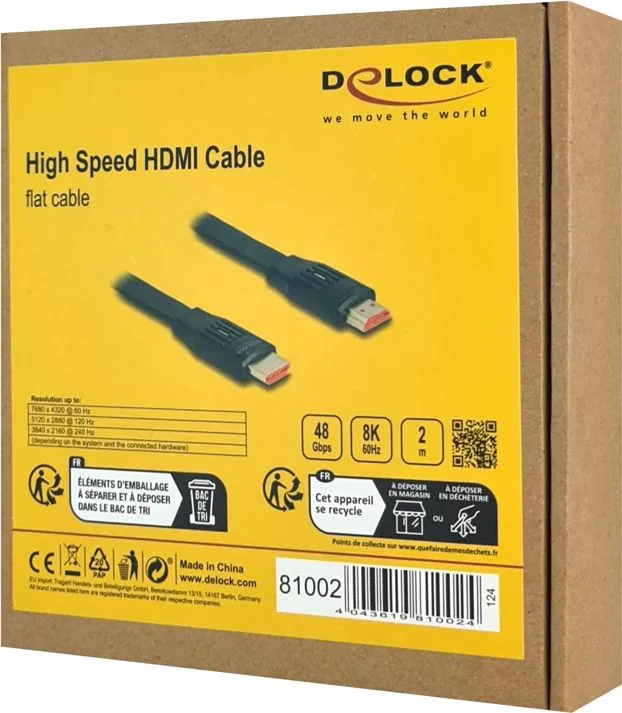 DELOCK καλώδιο HDMI 81002, flat, 8K/60Hz, 48 Gbps, eARC, HDR, 2m, μαύρο — εικόνα 4