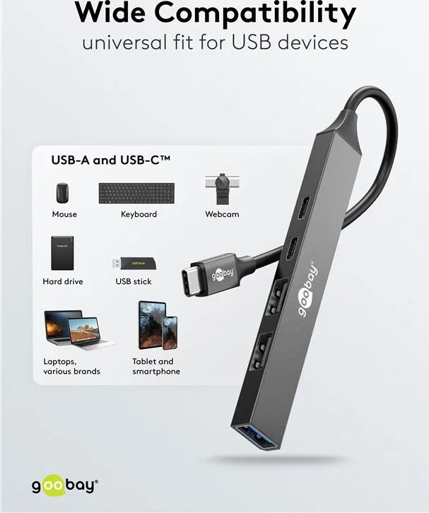 GOOBAY USB hub 74460, 5x θυρών, USB 3.2, 5Gbps, 100W, USB-C σύνδεση, γκρι — εικόνα 4