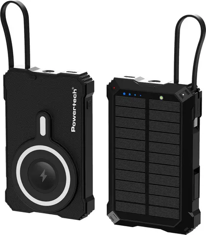 POWERTECH ηλιακό power bank PT-1505 με καλώδιο & φακό, 10000mah, magnetic wireless, 35W, μαύρο