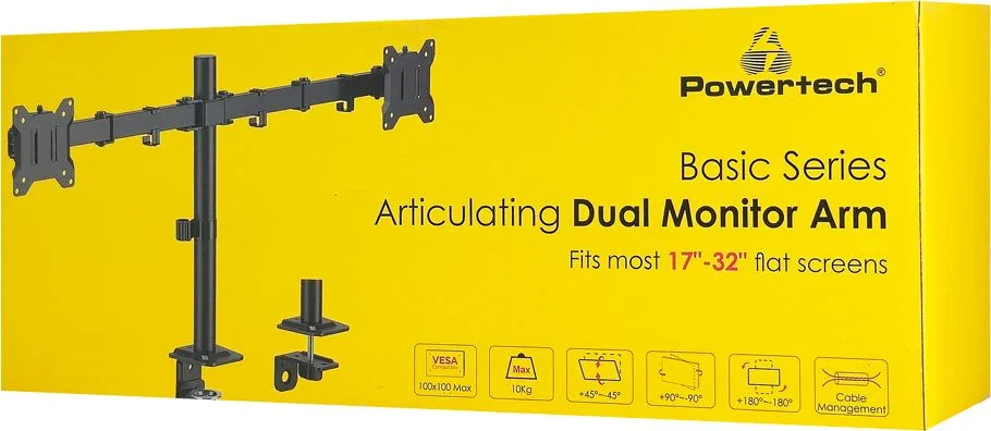 POWERTECH βάση γραφείου για 2x οθόνες PT-1552, 17-32", έως 10kg — εικόνα 8