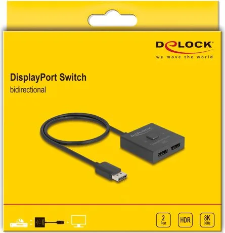 DELOCK DisplayPort switch 18906, 2 σε 1, bidirectional, 8K/30Hz, μαύρο — εικόνα 4