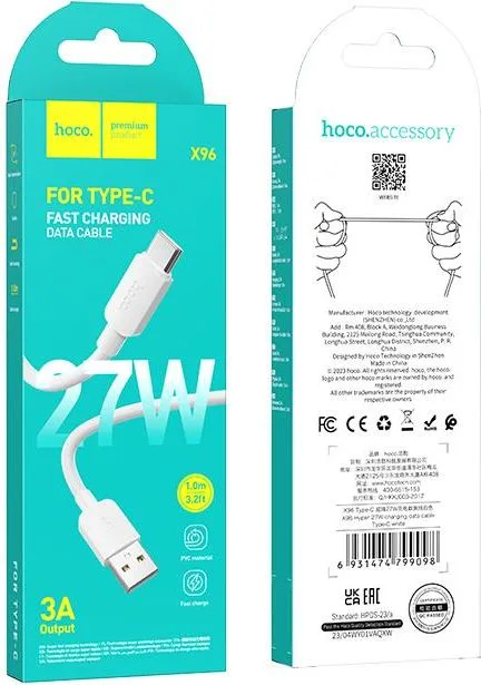HOCO X96 καλώδιο φόρτισης Hyper Type-C, 27W, 1m, λευκό — εικόνα 2