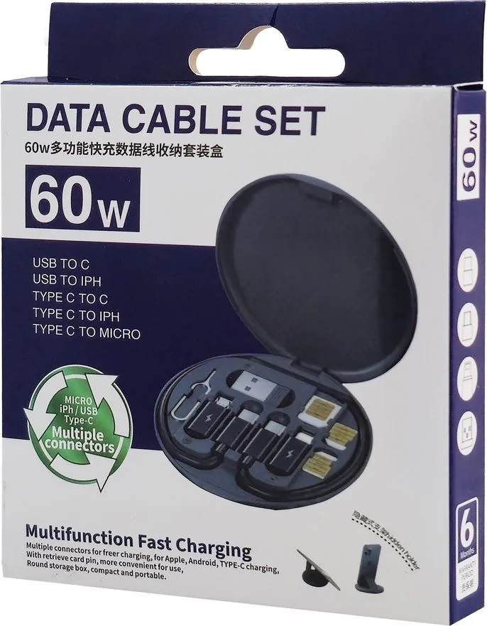 POWERTECH all in one κιτ φόρτισης με καλώδιο & αντάπτορες CAB-U161, 60W, 30cm, μαύρο — εικόνα 5