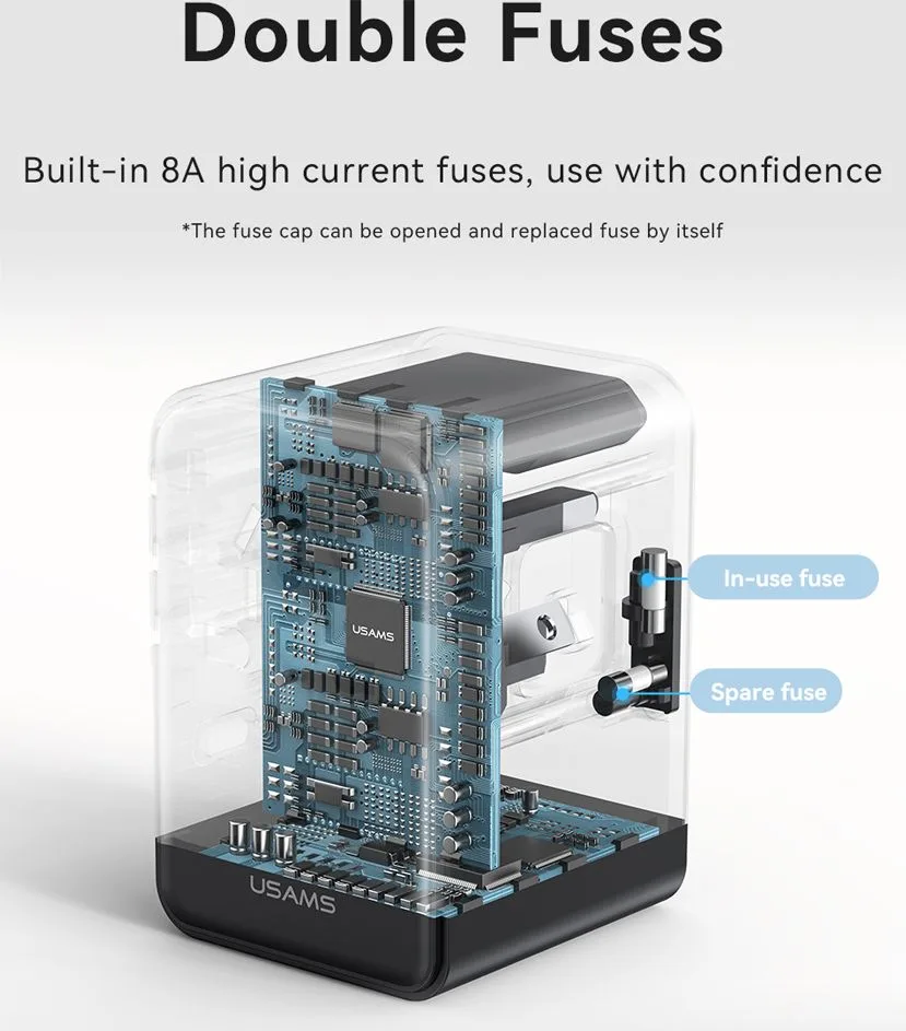 USAMS φορτιστής/αντάπτορας πρίζας CC310, 2x USB & 3x USB-C, universal, 70W, μαύρος — εικόνα 8