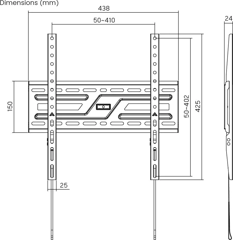 POWERTECH επιτοίχια βάση τηλεόρασης PT-1373, 32-75", έως 75kg, fixed — εικόνα 7