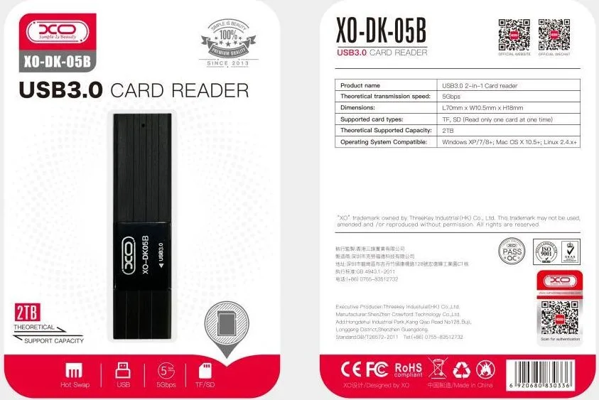 XO DK05B USB 3.0 2-in-1 Card Reader — εικόνα 2