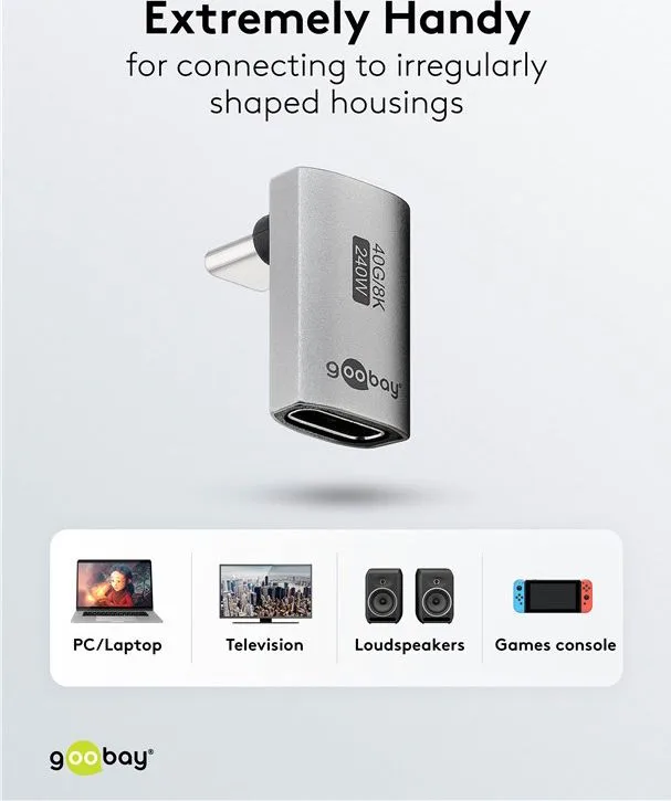 GOOBAY αντάπτορας USB-C 74442, γωνιακός 90°, USB4, 240W, 40Gbps, 8K, γκρι — εικόνα 7