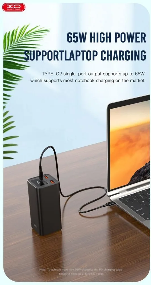XO PB97 Powerbank 20000MAH 65W, μαύρο — εικόνα 3
