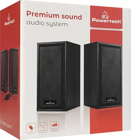 POWERTECH ηχεία Premium sound PT-845 από ξύλο, 2x 3W, 3.5mm, μαύρα — εικόνα 4
