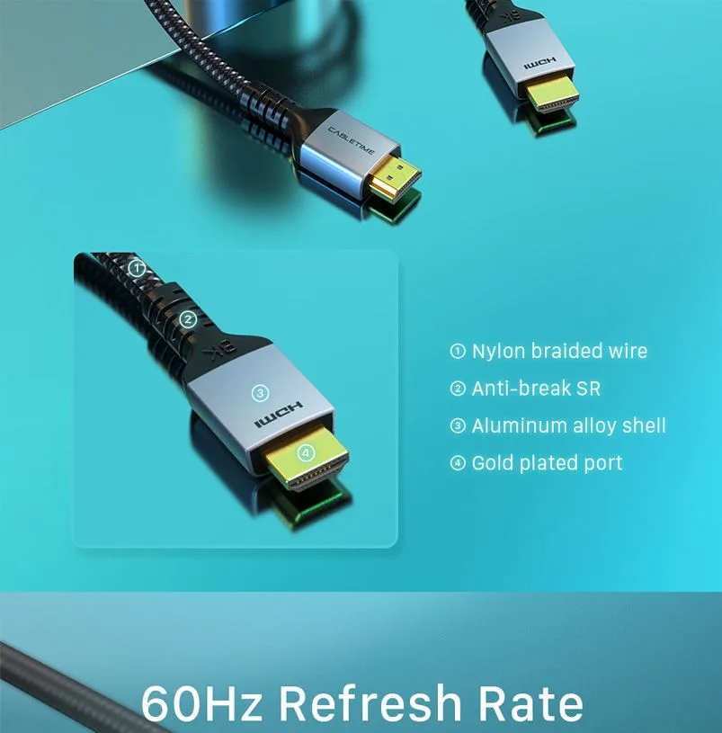CABLETIME καλώδιο HDMI 2.1 CT-HM8K, 8K/60Hz, 48Gbps, 28AWG, 3m, μαύρο — εικόνα 5