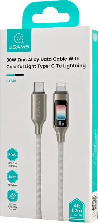 USAMS καλώδιο Lightning σε USB-C SJ749, 30W, 480Mbps, 1.2m, λευκό — εικόνα 4